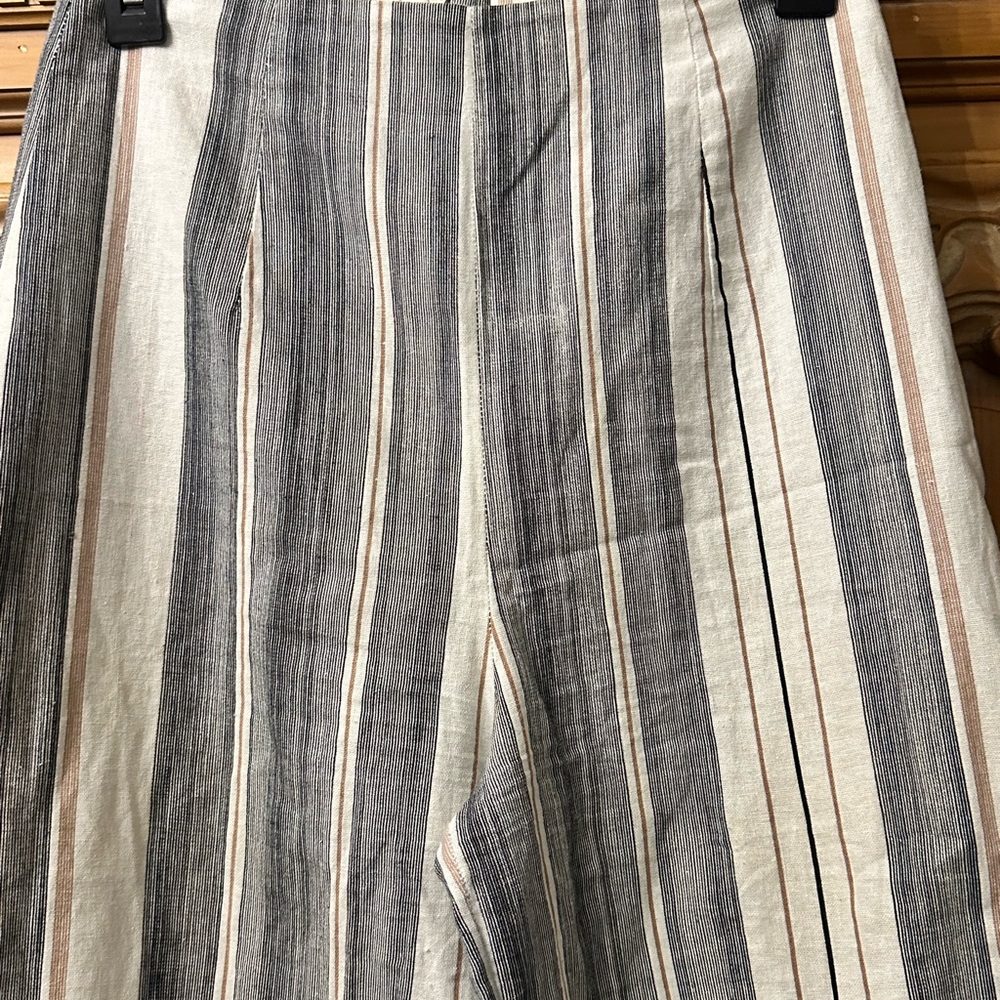 Blue Blush Striped Black White & Brown Extra Wide Leg Women’s Pants - Picture 2 of 6